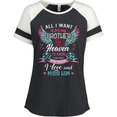 All I Want Is For My Brother In Heaven Angel Wings Love Him Enza Ladies Jersey Colorblock Tee