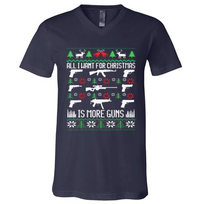 All I Want Is More Guns Collector Hunting Ugly Christmas V-Neck T-Shirt