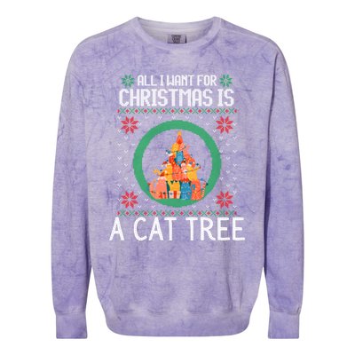 All I Want For Christmas Is A Cat Tree Ugly Xmas Sweater Fun Gift Colorblast Crewneck Sweatshirt