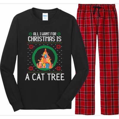 All I Want For Christmas Is A Cat Tree Ugly Xmas Sweater Fun Gift Long Sleeve Pajama Set