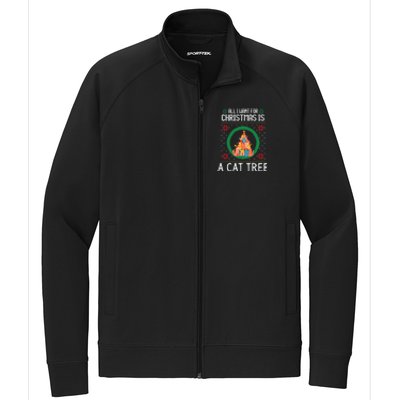 All I Want For Christmas Is A Cat Tree Ugly Xmas Sweater Fun Gift Stretch Full-Zip Cadet Jacket