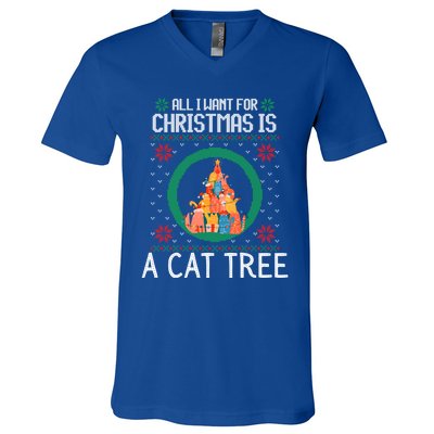 All I Want For Christmas Is A Cat Tree Ugly Xmas Sweater Fun Gift V-Neck T-Shirt