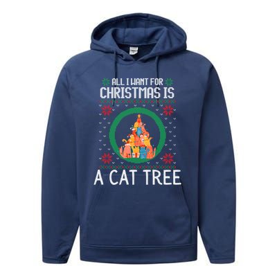 All I Want For Christmas Is A Cat Tree Ugly Xmas Sweater Fun Gift Performance Fleece Hoodie