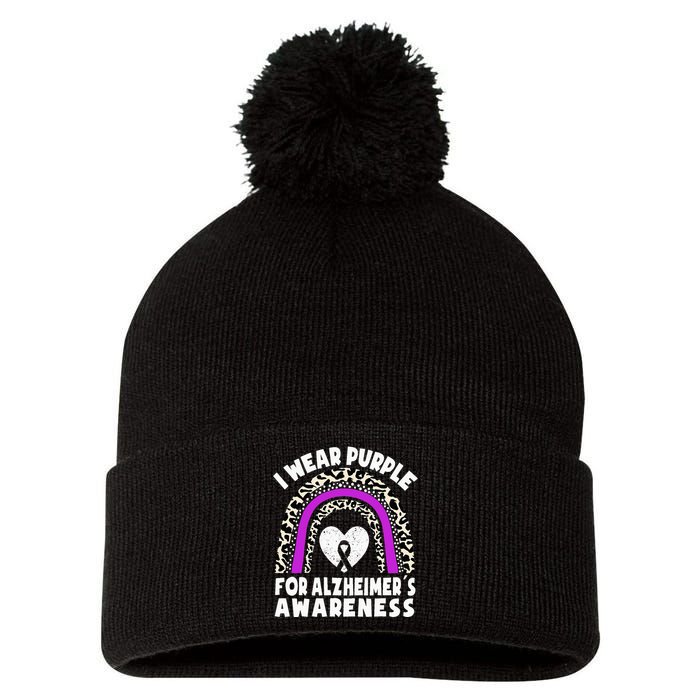 Alzheimers I Wear Purple For Alzheimers Awareness Rainbow Pom Pom 12in Knit Beanie