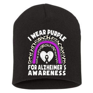 Alzheimers I Wear Purple For Alzheimers Awareness Rainbow Short Acrylic Beanie