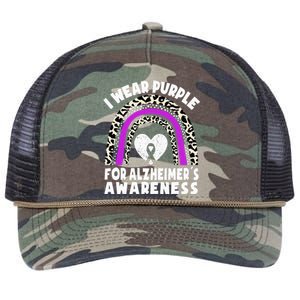 Alzheimers I Wear Purple For Alzheimers Awareness Rainbow Retro Rope Trucker Hat Cap