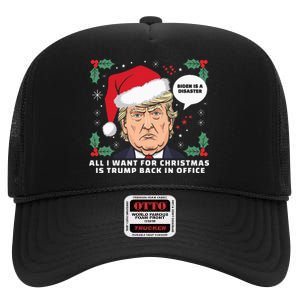 All I Want For Christmas Is Trump Back In Office Funny High Crown Mesh Back Trucker Hat