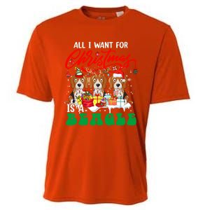 All I Want For Xmas Is A Beagle Three Santa Reindeer Dogs Gift Cooling Performance Crew T-Shirt