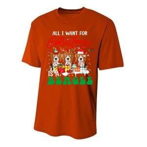 All I Want For Xmas Is A Beagle Three Santa Reindeer Dogs Gift Performance Sprint T-Shirt