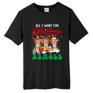 All I Want For Xmas Is A Beagle Three Santa Reindeer Dogs Gift Tall Fusion ChromaSoft Performance T-Shirt