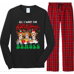 All I Want For Xmas Is A Beagle Three Santa Reindeer Dogs Gift Long Sleeve Pajama Set