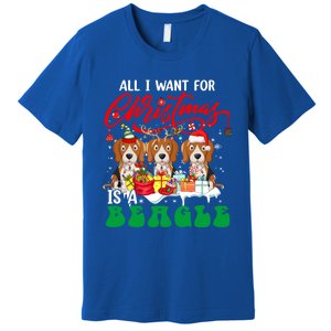 All I Want For Xmas Is A Beagle Three Santa Reindeer Dogs Gift Premium T-Shirt