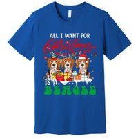 All I Want For Xmas Is A Beagle Three Santa Reindeer Dogs Gift Premium T-Shirt