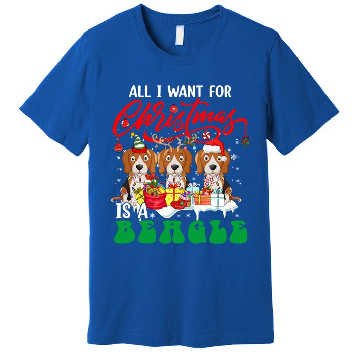 All I Want For Xmas Is A Beagle Three Santa Reindeer Dogs Gift Premium T-Shirt