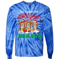 All I Want For Xmas Is A Beagle Three Santa Reindeer Dogs Gift Tie-Dye Long Sleeve Shirt