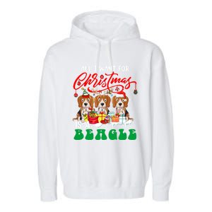 All I Want For Xmas Is A Beagle Three Santa Reindeer Dogs Gift Garment-Dyed Fleece Hoodie