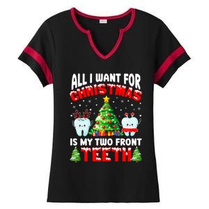 All I Want For Christmas Is My Two Front Teeth Funny Xmas Gift Ladies Halftime Notch Neck Tee