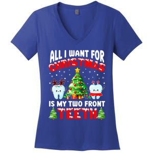 All I Want For Christmas Is My Two Front Teeth Funny Xmas Gift Women's V-Neck T-Shirt