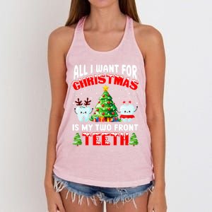 All I Want For Christmas Is My Two Front Teeth Funny Xmas Gift Women's Knotted Racerback Tank