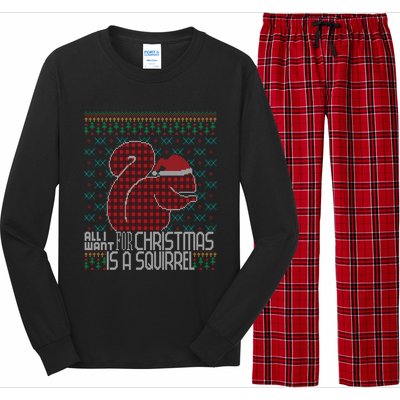 All I Want Is A Squirrel Red Plaid Ugly Christmas Sweater Gift Long Sleeve Pajama Set