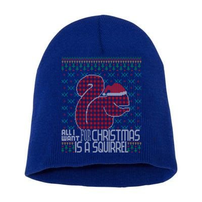 All I Want Is A Squirrel Red Plaid Ugly Christmas Sweater Gift Short Acrylic Beanie