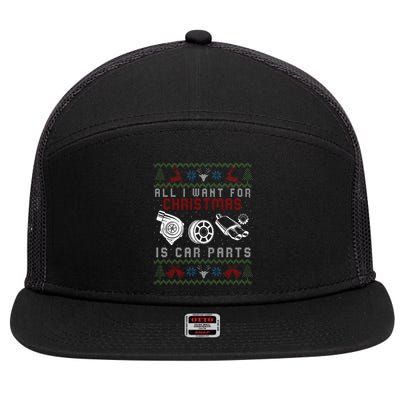 All I Want For Christmas Is More Car Parts Ugly Christmas 7 Panel Mesh Trucker Snapback Hat
