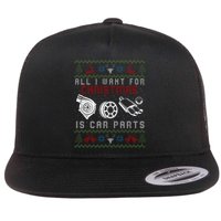 All I Want For Christmas Is More Car Parts Ugly Christmas Flat Bill Trucker Hat