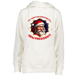 All I Want For Christmas Is A New President Santa Claus Womens Funnel Neck Pullover Hood