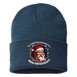 All I Want For Christmas Is A New President Santa Claus Sustainable Knit Beanie