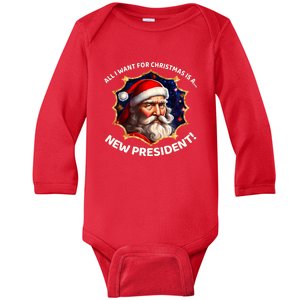 All I Want For Christmas Is A New President Santa Claus Baby Long Sleeve Bodysuit