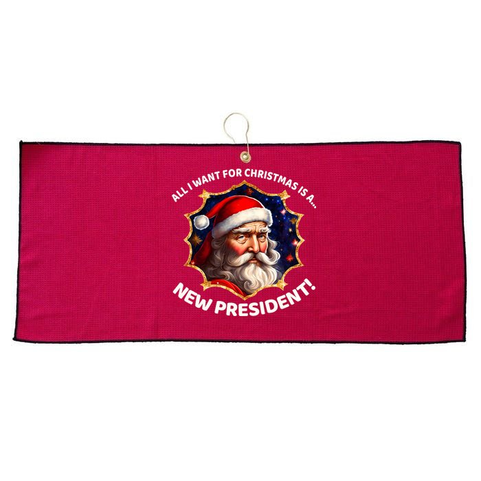 All I Want For Christmas Is A New President Santa Claus Large Microfiber Waffle Golf Towel