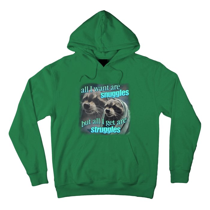 All I Want Are Snuggles But All I Get Are Struggles Raccoon Word Art Meme Hoodie