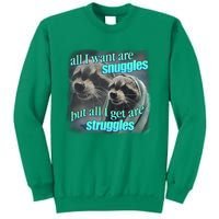 All I Want Are Snuggles But All I Get Are Struggles Raccoon Word Art Meme Sweatshirt