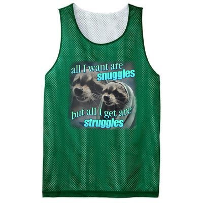 All I Want Are Snuggles But All I Get Are Struggles Raccoon Word Art Meme Mesh Reversible Basketball Jersey Tank