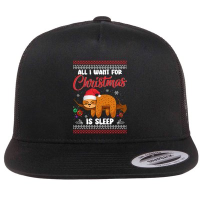 All I Want For Xmas Is Sleep Funny Sloth Gift Flatbill Hat