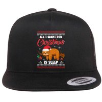All I Want For Xmas Is Sleep Funny Sloth Gift Flat Bill Trucker Hat
