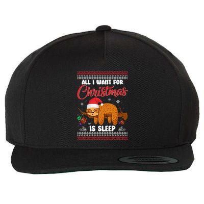 All I Want For Xmas Is Sleep Funny Sloth Gift Wool Snapback Cap
