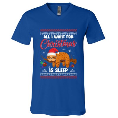 All I Want For Xmas Is Sleep Funny Sloth Gift V-Neck T-Shirt