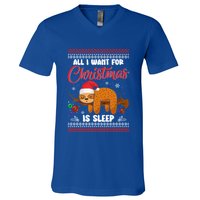 All I Want For Xmas Is Sleep Funny Sloth Gift V-Neck T-Shirt