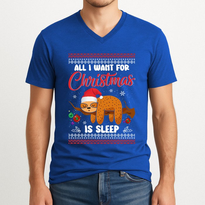 All I Want For Xmas Is Sleep Funny Sloth Gift V-Neck T-Shirt