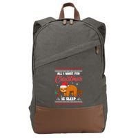 All I Want For Xmas Is Sleep Funny Sloth Gift Cotton Canvas Backpack
