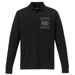 All I Want Is My Back To Stop Hurting Funny Christmas Premium Performance Long Sleeve Polo