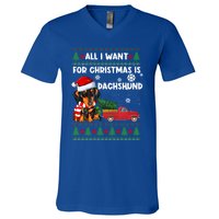 All I Want For Christmas Is Dachshund Ugly Christmas Sweater Gift V-Neck T-Shirt