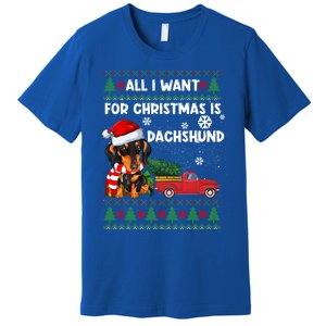 All I Want For Christmas Is Dachshund Ugly Christmas Sweater Gift Premium T-Shirt