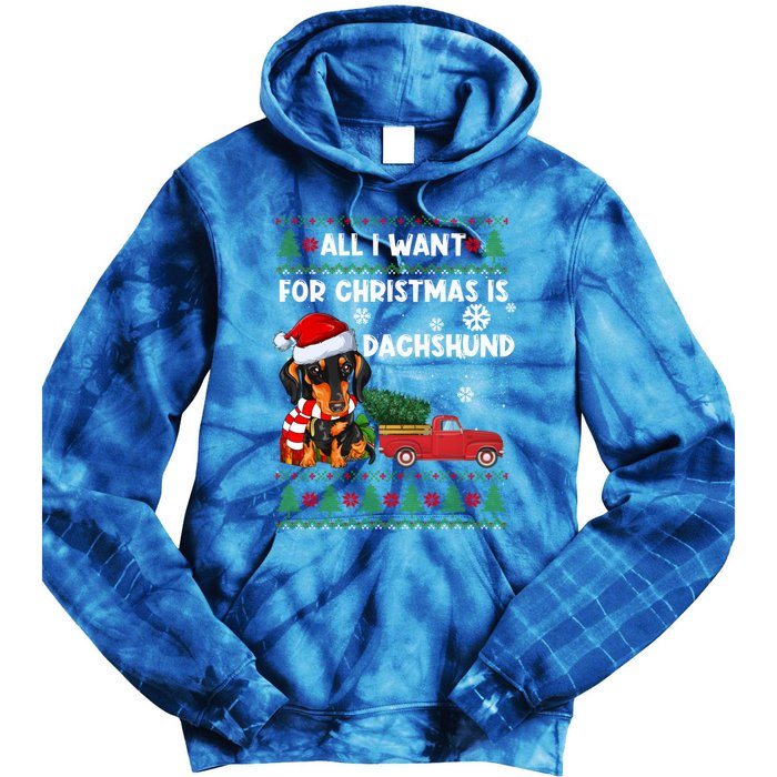 All I Want For Christmas Is Dachshund Ugly Christmas Sweater Gift Tie Dye Hoodie