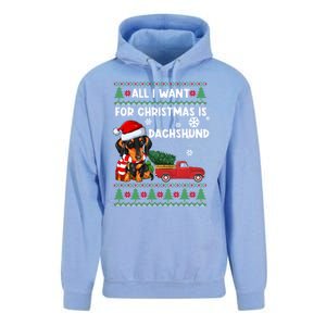 All I Want For Christmas Is Dachshund Ugly Christmas Sweater Gift Unisex Surf Hoodie