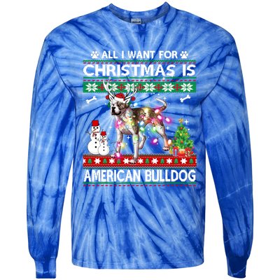 All I Want For Christmas Is American Bulldog Dog Xmas Gift Tie-Dye Long Sleeve Shirt