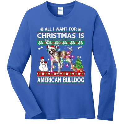 All I Want For Christmas Is American Bulldog Dog Xmas Gift Ladies Long Sleeve Shirt