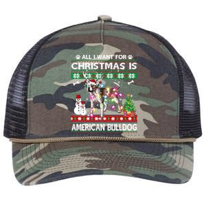 All I Want For Christmas Is American Bulldog Dog Xmas Gift Retro Rope Trucker Hat Cap