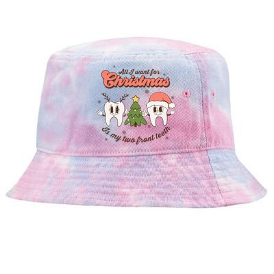 All I Want For Christmas Is My Two Front Teeth Xmas Tree Funny Gift Tie-Dyed Bucket Hat